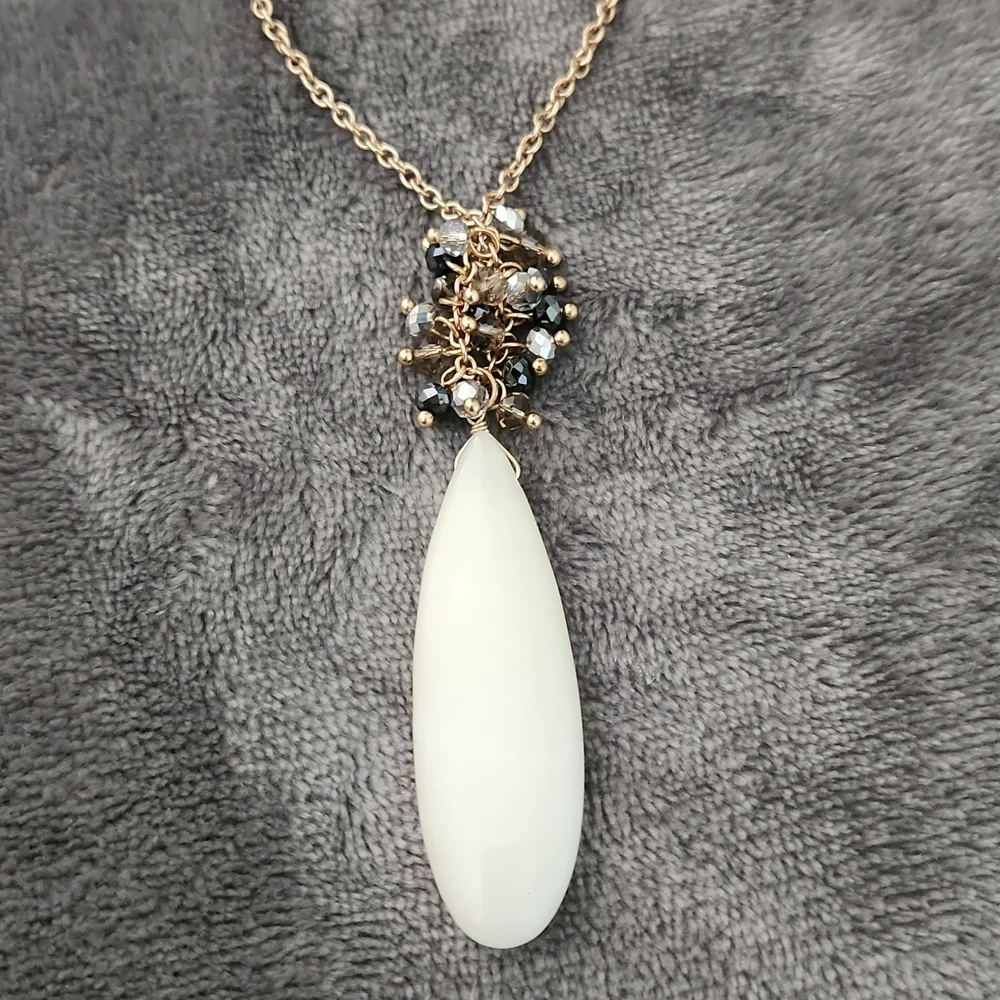 Necklace with Black, Rose and Clear Crystals with Cream Teardrop + Extension - Picture 2 of 6